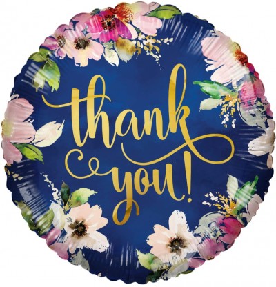 9" PR Thank You Flowers On Blue