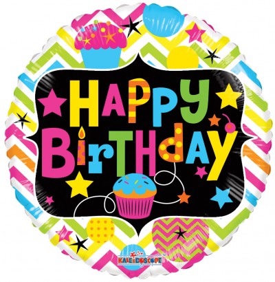18" SP:  BIRTHDAY WITH CUPCAKE NEON GELLIBEAN