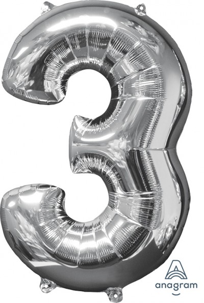 Anagram Mid-Size Shape Number "3" Silver 26 Inch