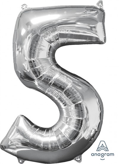 Anagram Mid-Size Shape Number "5" Silver 26 Inch