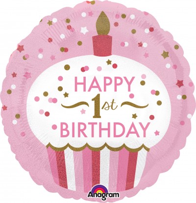 Standard Holographic 1st Birthday Cupcake Girl