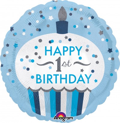 Standard Holographic 1st Birthday Cupcake Boy