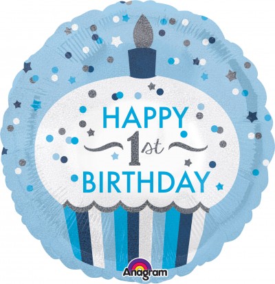 Standard Holographic 1st Birthday Cupcake Boy