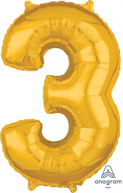 Anagram Mid-Size Shape Number "3" Gold 26 Inch