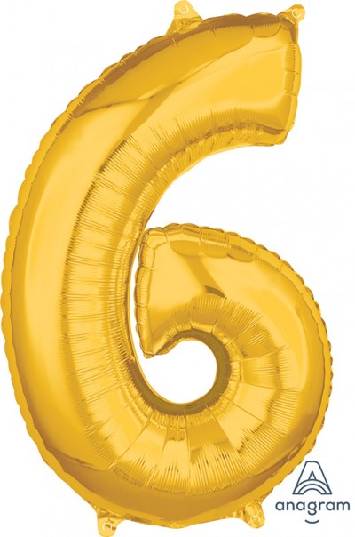 Anagram Mid-Size Shape Number "6" Gold 26 Inch