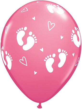 11" Baby Footprints & Hearts Rose 50Ct