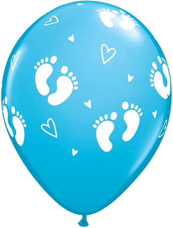 11" Baby Footprints & Hearts Robin's Egg Blue 50Ct