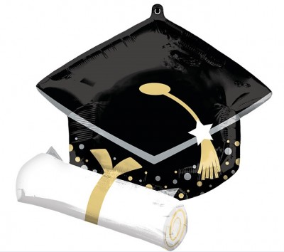 SuperShape Black Grad Cap & White Diploma
