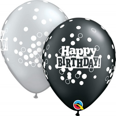 11" Birthday Confetti Dots Asst. Pearl Onyx Black & Silver (50 ct.)