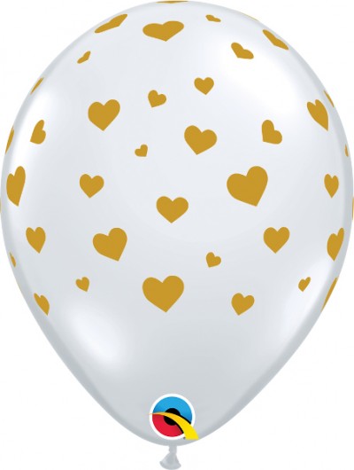 11" Random Hearts-A-Rnd Diamond Clear w/Gold Ink (50 ct.)