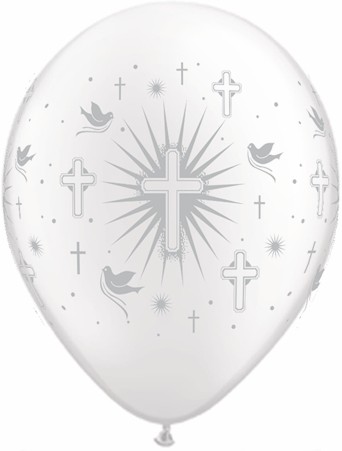11" Cross & Doves Pearl White w/ Silver Ink 50Ct