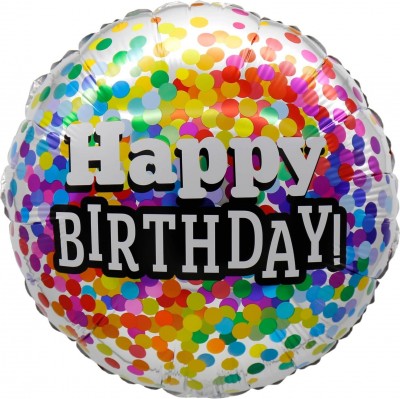 18" Birthday Rainbow Confetti Balloon Airise
