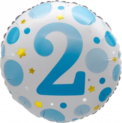 18" Age 2 Blue Dots Balloon Airise