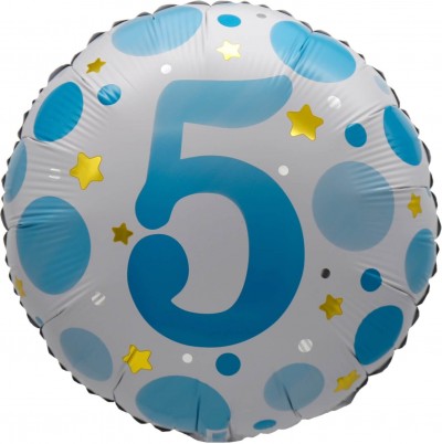 18" Age 5 Blue Dots Balloon Airise