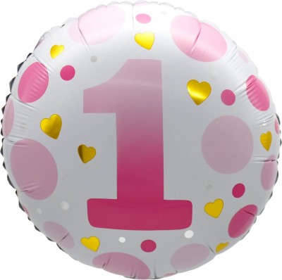 18" Age 1 Pink Dots Balloon Airise