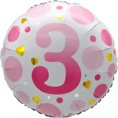 18" Age 3 Pink Dots Balloon Airise
