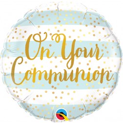 18" On Your Communion Blue Stripes