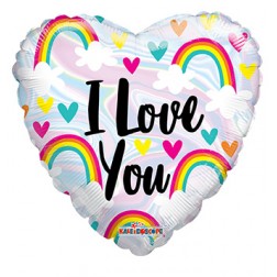  18" SP: PR Holographic ILY Rainbow And Hearts