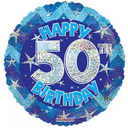  18" SP: PR Holographic Blue Happy 50th Birthday
