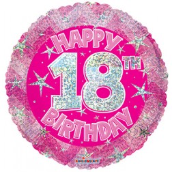18" SP: PR Holographic Pink Happy 18th Birthday  