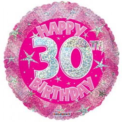 18" SP: PR Holographic Pink Happy 30th Birthday  