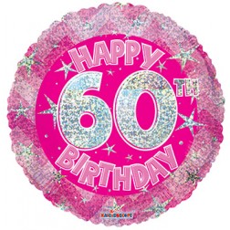  18" SP: PR Holographic Pink Happy 60th Birthday
