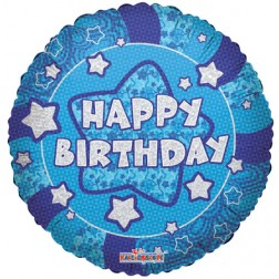 18" SP: Holographic Blue Happy Birthday