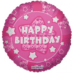18" SP: Holographic Pink Happy Birthday
