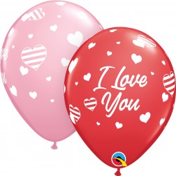11" Love You Red & Pink I Love You Striped Hearts (50 ct.)
