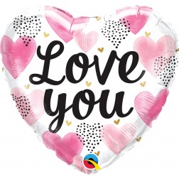 18" Heart Love You Pink Watecolor