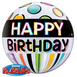 Bubble 22" Bday Black Band & Dots