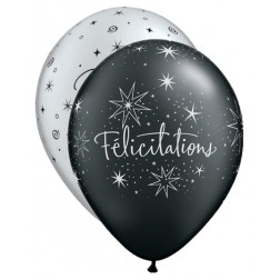 11" Félicitations - Étoiles Assortis argent et noir onyx perle (50/sac)