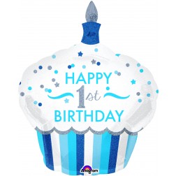 SuperShape Holographic 1st Birthday Cupcake Boy