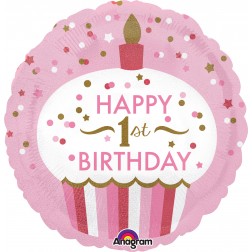 Standard Holographic 1st Birthday Cupcake Girl
