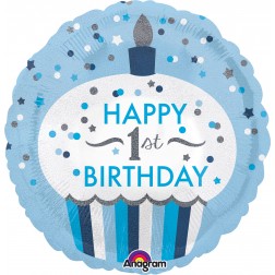 Standard Holographic 1st Birthday Cupcake Boy