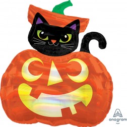 SuperShape Holographic Iridescent Cat and Pumpkin