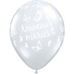 11" Nouveaux mariés - Papillons Diamant Clair  (50/sac)