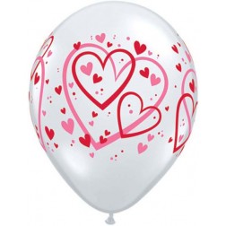 11" Red & Pink Pattern Pattern Hearts Diamond Clear (50ct) 