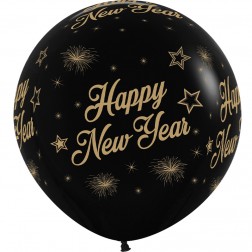 36" Happy New Year Stars Black (2pcs)