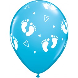 11" Baby Footprints & Hearts Robin's Egg Blue 50Ct