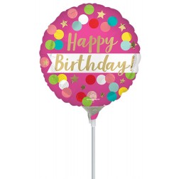 4"  Satin Happy Birthday Pink Confetti