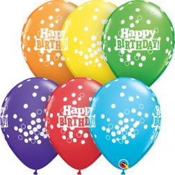 11" Birthday Confetti Dots Bright Rainbow Asst. (50ct)