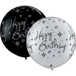30" Birthday Elegant Sparkles & Swirls Asst. Silver & Onyx Black (2ct)