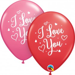 11" I Love You Hearts Script Asst. Red & Rose (50 ct.)