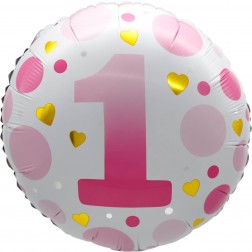 18" Age 1 Pink Dots Balloon Airise