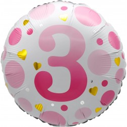 18" Age 3 Pink Dots Balloon Airise