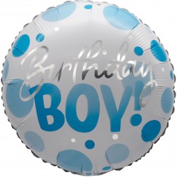 18" Birthday Boy Blue Dots Balloon Airise