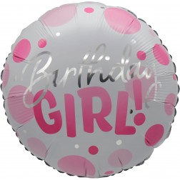 18" Birthday Girl Pink Dots Balloon Airise