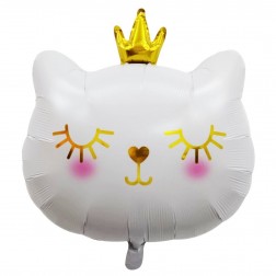 19" White Cat with Crown Balloon