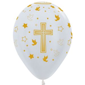 11" First Communion Cross Satin Pearl (50pcs) Balloons